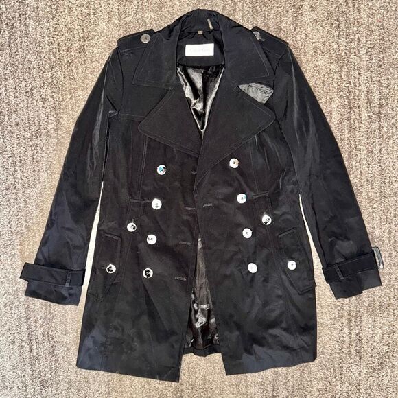 Calvin Klein Women's Double Breasted Black Button Trench Coat Jacket Size Small - Picture 4 of 15